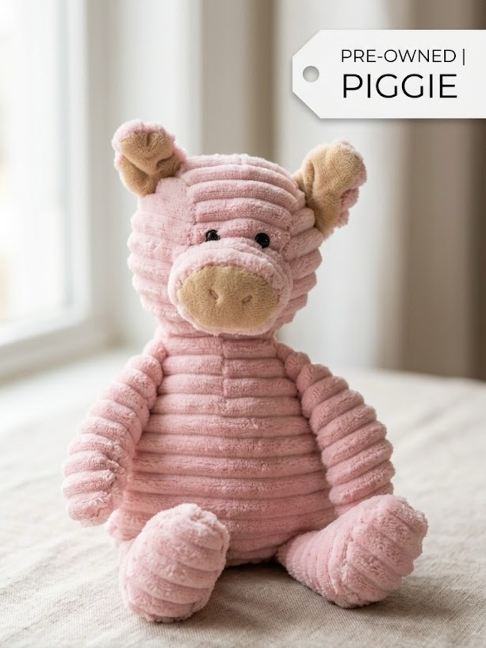 Unipak Kordy Corduroy Pink Pig Plush Floppy Ribbed Stuffed Animal Lovey toy